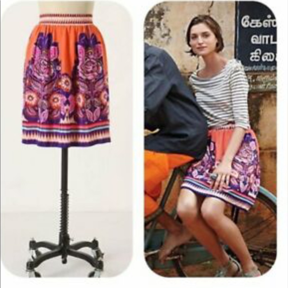 Anthropologie silk floral skirt